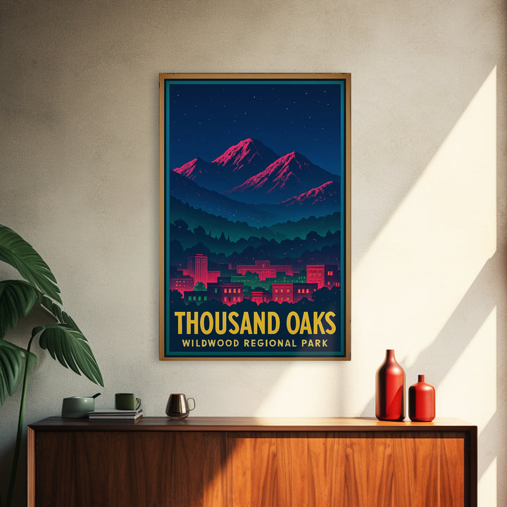 Thousand Oaks California Travel Poster, Canvas Print, Retro Neon Travel Art, Thousand Oaks Poster Print, Gift For Travelers, Wall Art