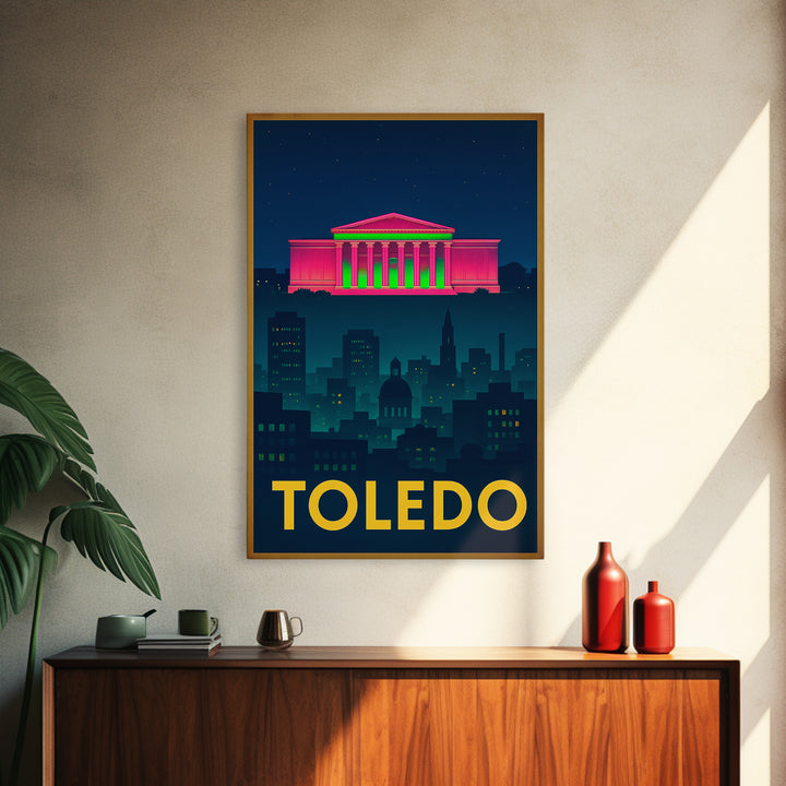 Toledo Ohio Travel Poster, Canvas Print, Cyberpunk Style City Art, Toledo Poster Print, Wanderlust Decor, Retro Travel Print, Wall Decor