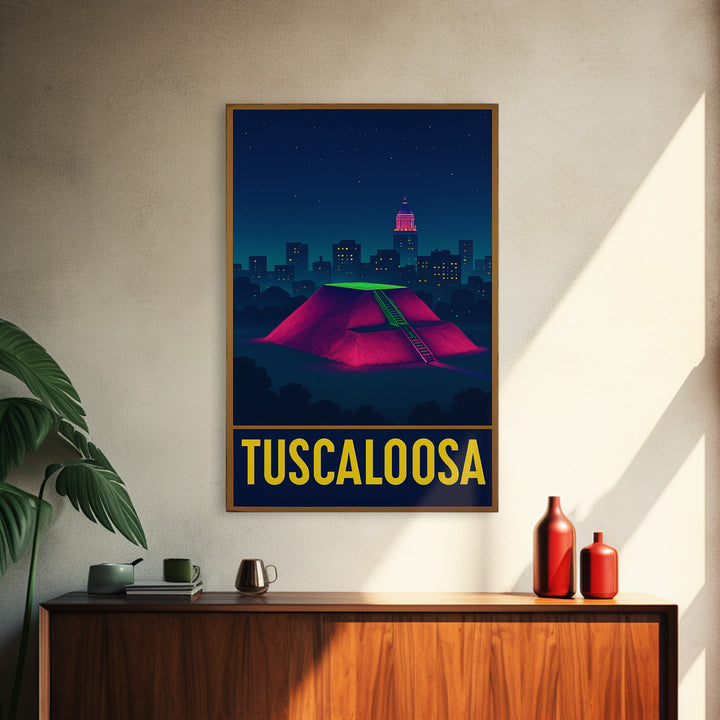 Tuscaloosa Alabama Travel Poster, Canvas Print, Neon Urban Skyline Wall Art, Tuscaloosa Poster Print, Travel Poster Set, Wall Art