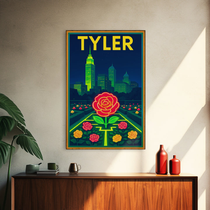 Tyler Travel Poster, Canvas Print, Neon Urban Skyline Wall Art, Tyler City Art, Vintage Travel Print, Travel Poster Art, Landscape Art