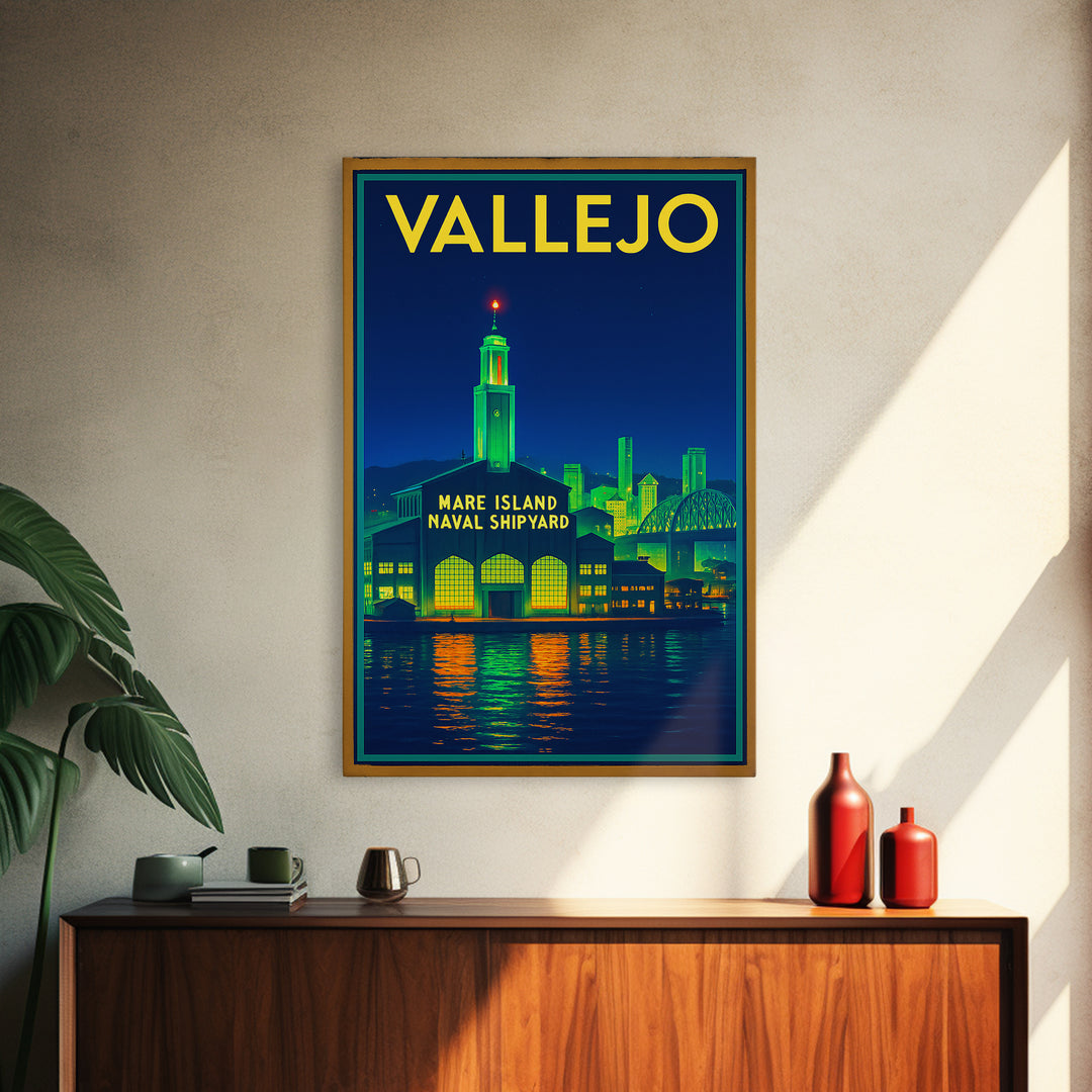 Vallejo Travel Poster, Canvas Print, Cyberpunk Style City Art, Vallejo City Art, Retro Travel Print, Gift For Travelers, Travel Wall Decor