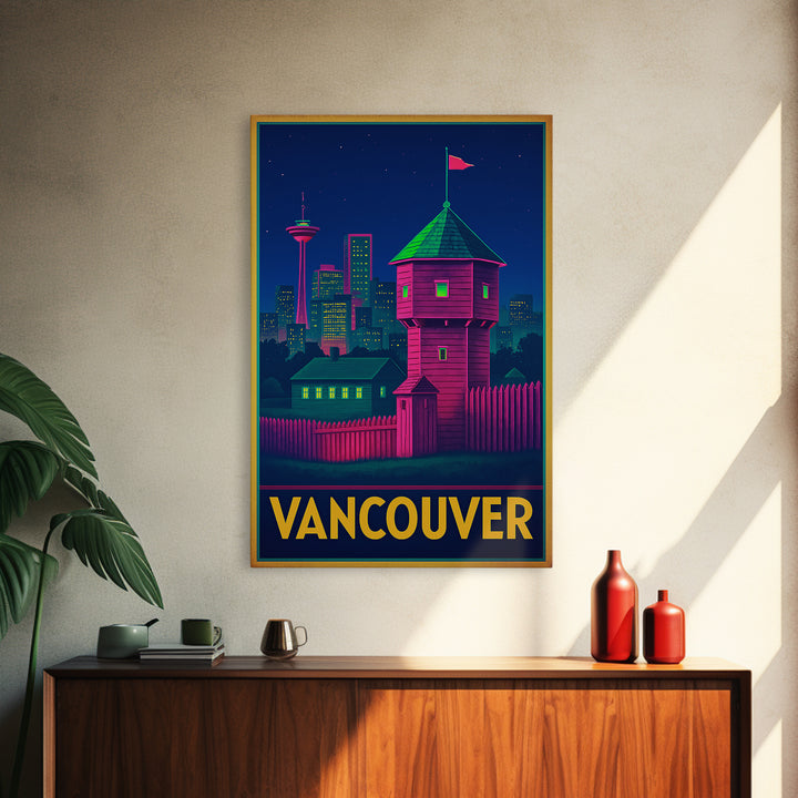 Vancouver Washington Travel Poster, Canvas Print, Retro Neon Travel Art, Vancouver Art Print, Travel Poster Set, Wall Decor, Poster Art