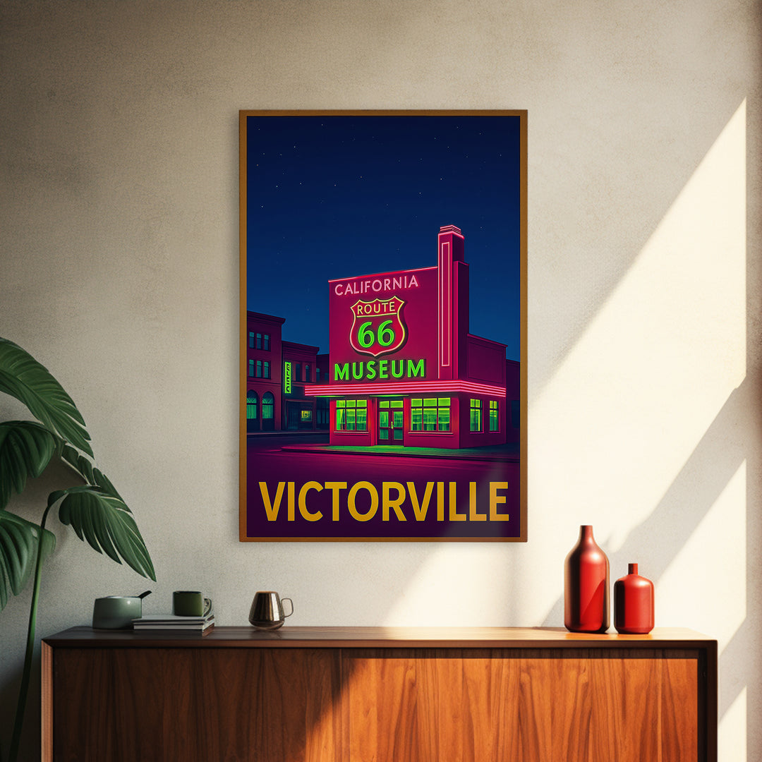 Victorville California Travel Poster, Canvas Print, Retro Neon Travel Art, Victorville City Art, Fine Art Print, Wall Decor, Travel Art