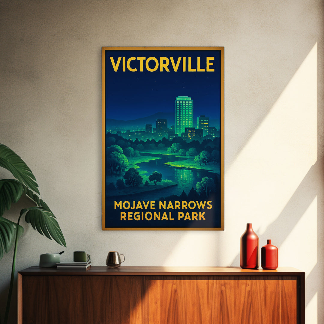 Victorville Travel Poster, Framed Canvas Print, Cyberpunk Style City Art, Victorville Wall Art, Eclectic Wall Decor, Wanderlust Decor