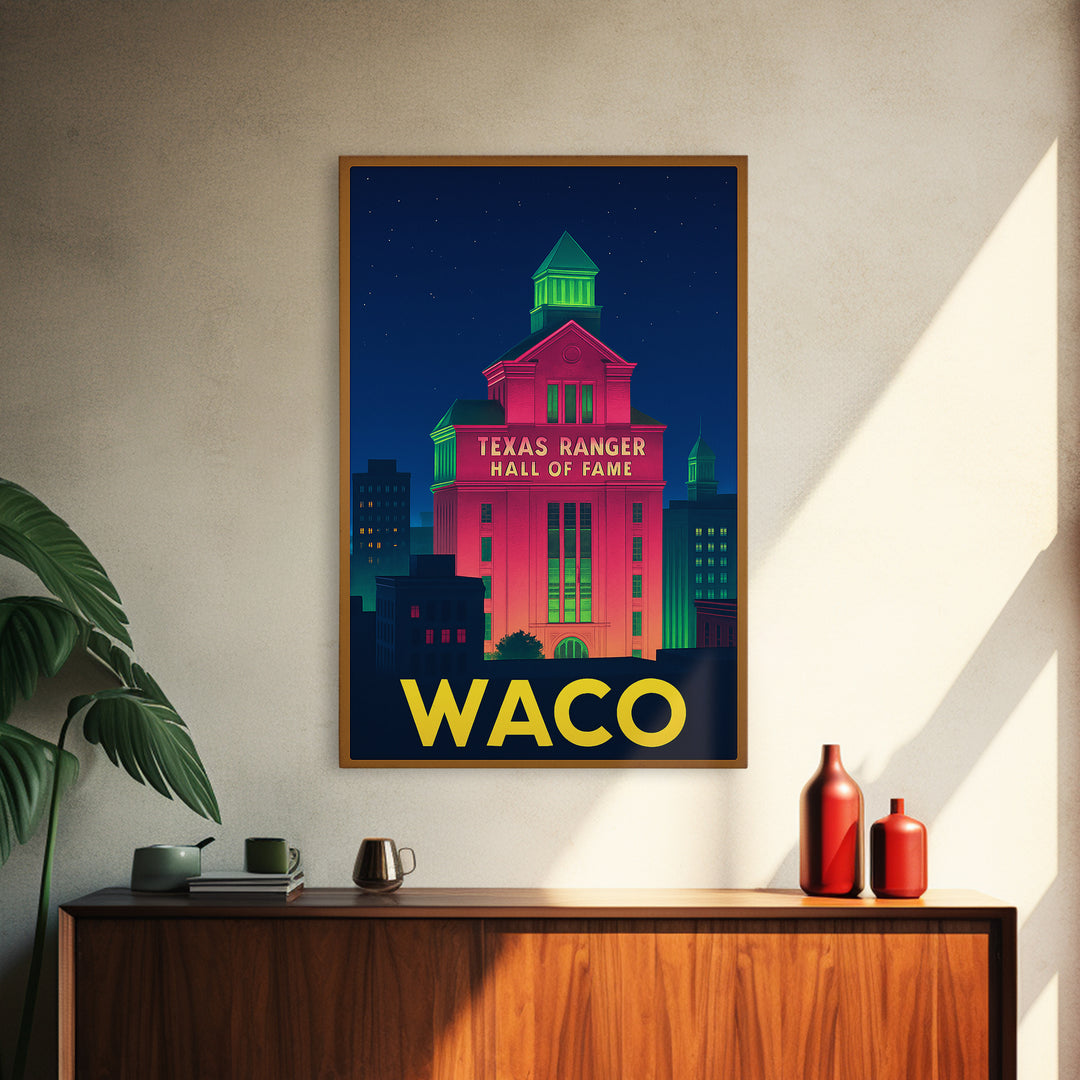 Waco Texas Travel Poster, Canvas Print, Cyberpunk Style City Art, Waco Travel Art, Travel Wall Art, City Art Print, Home Office Decor