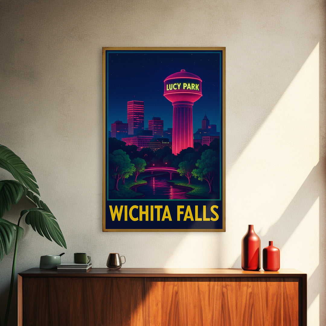 Wichita Falls Texas Travel Poster, Canvas Print, Electric Night Poster Art, Wichita Falls Wall Art, Travel Art Print, Wanderlust Decor