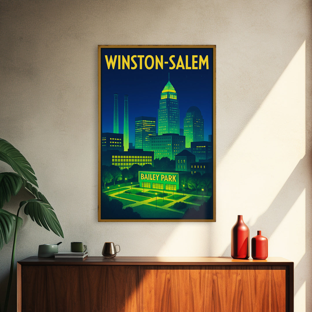 Winston Salem Travel Poster, Canvas Print, Retro Neon Travel Art, Winston Salem Poster Print, Gift For Travelers, Vintage City Art