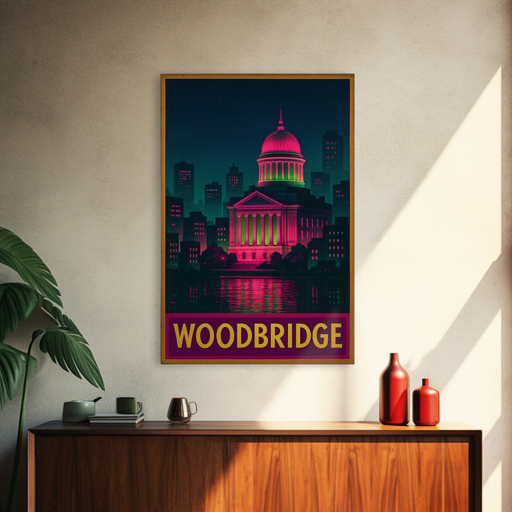 Woodbridge Travel Poster, Canvas Print, Retro Neon Travel Art, Woodbridge Art Print, Modern Wall Decor, Travel Poster Art, Travel Wall Art