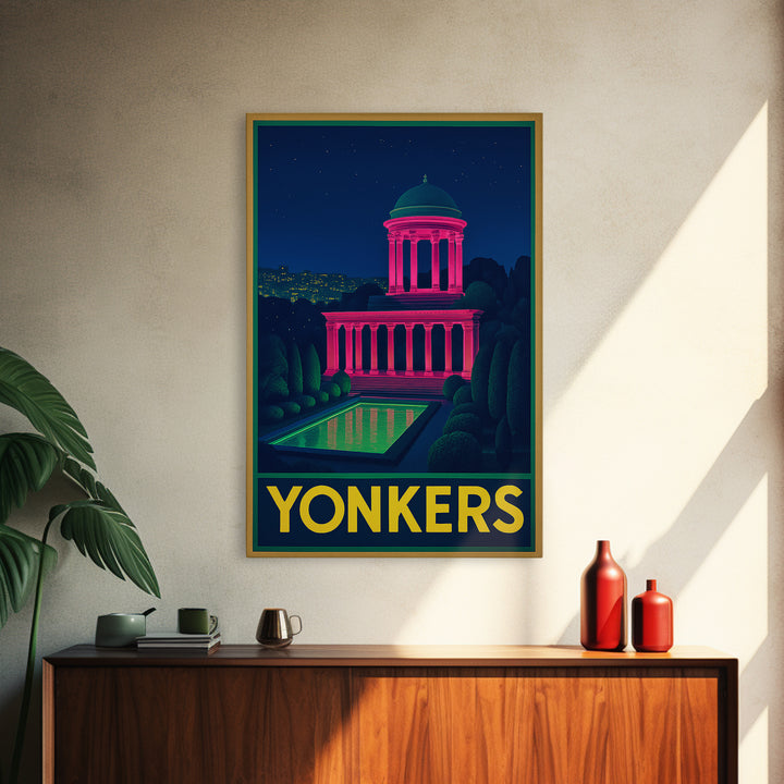 Yonkers New York Travel Poster, Canvas Print, Neon Skyline Art Wall Art, Yonkers City Art, Poster Art, Fine Art Print, Vintage Travel Art