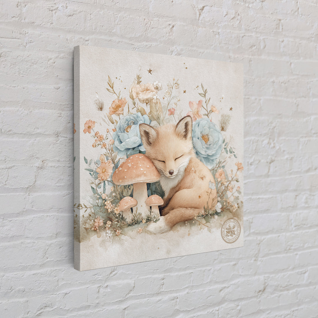 Woodland Fox Tucked Framed Canvas Print, Nursery Art, Whimsical Wall Art, Nursery Decor, Watercolor Art, Nursery, NUR-1x1-100