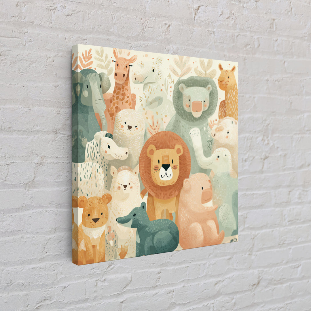 Pastel Jungle Animals Canvas Print, Nursery Art, Butterfly Wall Art, Nursery Decor, Fine Art, Nursery, Woodland Nursery Art, NUR-1x1-18