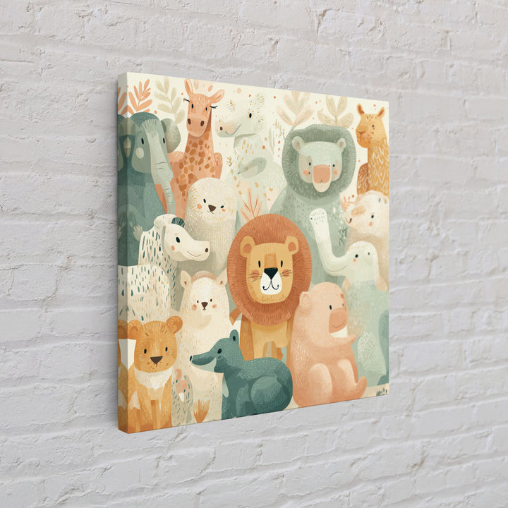 Pastel Jungle Animals Canvas Print, Nursery Art, Butterfly Wall Art, Nursery Decor, Fine Art, Nursery, Woodland Nursery Art, NUR-1x1-18