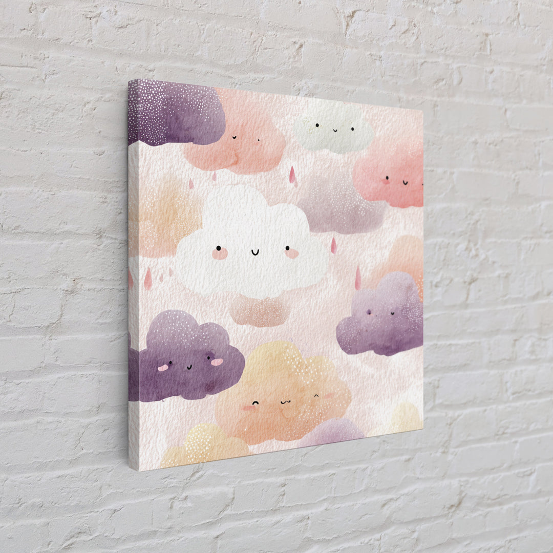 Clouds and Raindrops Canvas Print, Nursery Art, Digital Download Art, Nursery Decor, Oil Painting, Nursery, Whimsical Wall Art, NUR-1x1-22