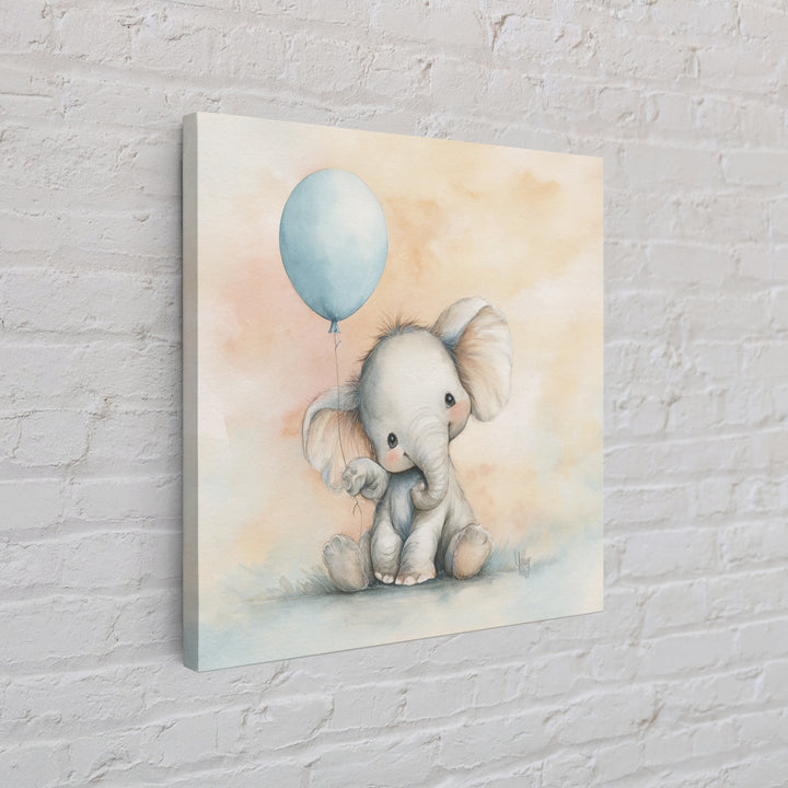 Sleepy Baby Elephant Holding a Tiny Balloon Canvas Print, Nursery Art, Neutral Decor, Nursery Decor, Fine Art, Nursery, NUR-1x1-25