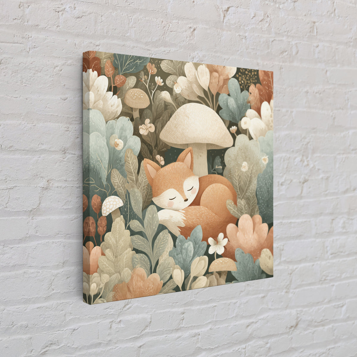 Woodland Fox Tucked Framed Canvas Print, Nursery Art, Nursery Wall Art, Nursery Decor, Oil Painting, Nursery, Woodland Nursery, NUR-1x1-28