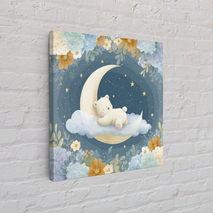 Baby Bear Floating on a Crescent Moon Canvas Print, Nursery Art, Kids Wall Decor, Nursery Decor, Oil Painting, Nursery, NUR-1x1-30