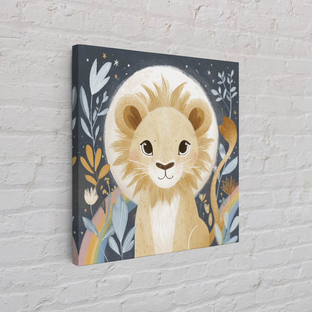 Lion Cub with Soft Golden Mane Framed Canvas Print, Nursery Art, Fine Art Print, Nursery Decor, Abstract Art, Nursery, NUR-1x1-33