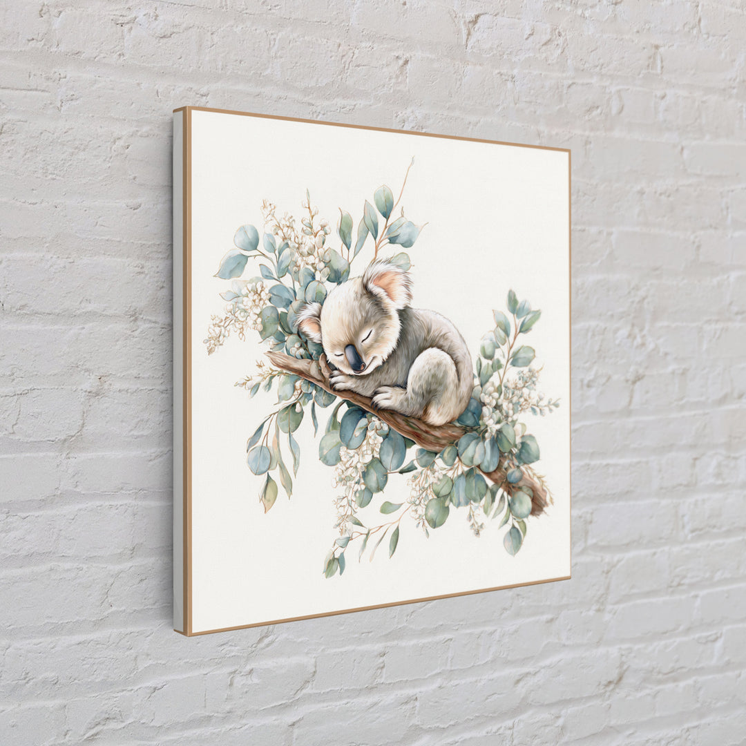 Sleeping Koala on Eucalyptus Branch Framed Canvas Print, Nursery Art, Whimsical Wall Art, Nursery Decor, Fine Art, Nursery, NUR-1x1-37