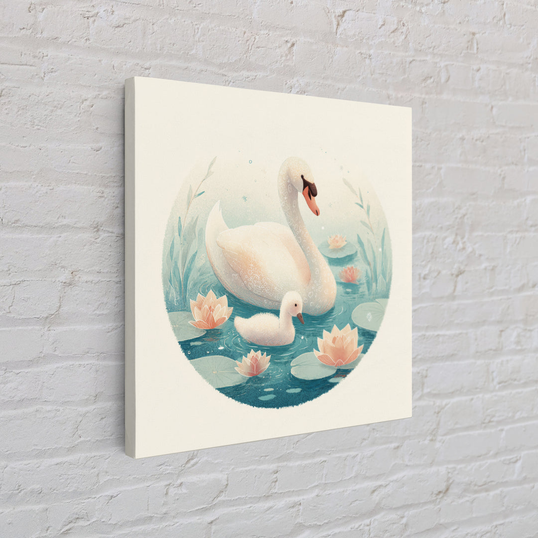 Swan and Cygnet Framed Canvas Print, Nursery Art, Luxury Decor, Nursery Decor, Nursery, Nursery Wall Art, Printable Art, NUR-1x1-40