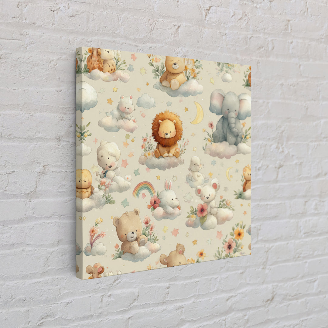 Pastel Jungle Animals Framed Canvas Print, Nursery Art, Baby Girl Nursery, Nursery Decor, Abstract Art, Nursery, Fine Art Print, NUR-1x1-42