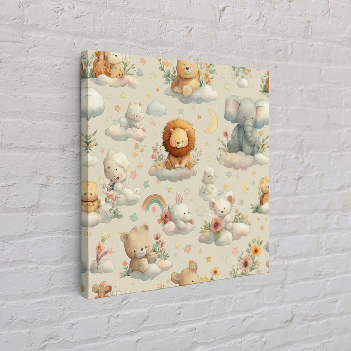 Pastel Jungle Animals Framed Canvas Print, Nursery Art, Baby Girl Nursery, Nursery Decor, Abstract Art, Nursery, Fine Art Print, NUR-1x1-42