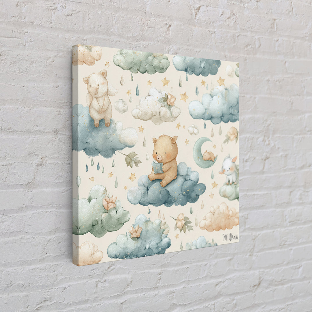 Clouds and Raindrops Framed Canvas Print, Nursery Art, Playroom Wall Art, Nursery Decor, Fine Art, Nursery, Statement Artwork, NUR-1x1-46