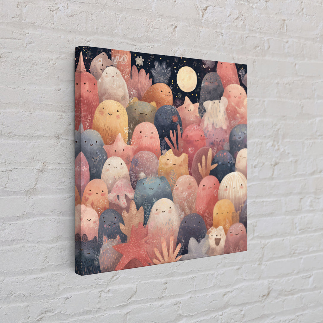 Friendly Ocean Creatures Framed Canvas Print, Nursery Art, Art Print, Nursery Decor, Oil Painting, Nursery 048, Wall Art Set of, NUR-1x1-48