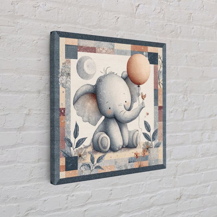 Sleepy Baby Elephant Holding a Tiny Balloon Canvas Print, Nursery Art, Neutral Decor, Nursery Decor, Fine Art, Nursery, NUR-1x1-49