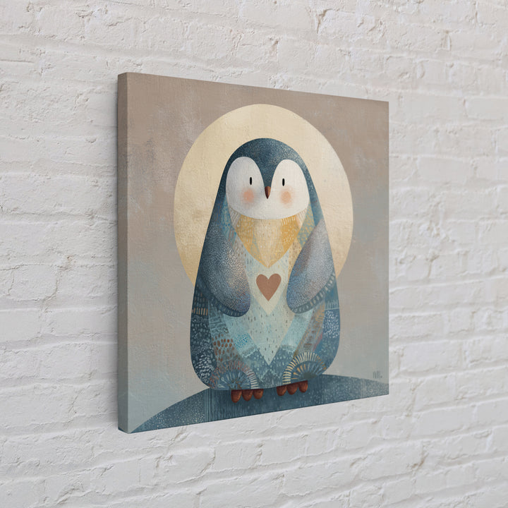 Penguin Holding a Little Heart Shape Framed Canvas Print, Nursery Art, Kids Room Wall Art, Nursery Decor, Abstract Art, Nursery, NUR-1x1-58