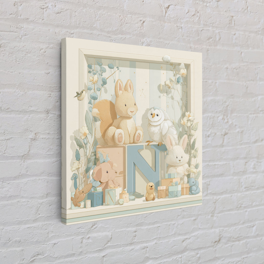 Animal Alphabet Scene Without Readable Letters Canvas Print, Nursery Art, Woodland Nursery Art, Nursery Decor, Nursery, NUR-1x1-59