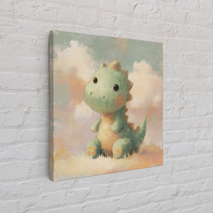 Tiny Dinosaur with Friendly Expression Framed Canvas Print, Nursery Art, Whimsical Wall Art, Nursery Decor, Fine Art, Nursery, NUR-1x1-63
