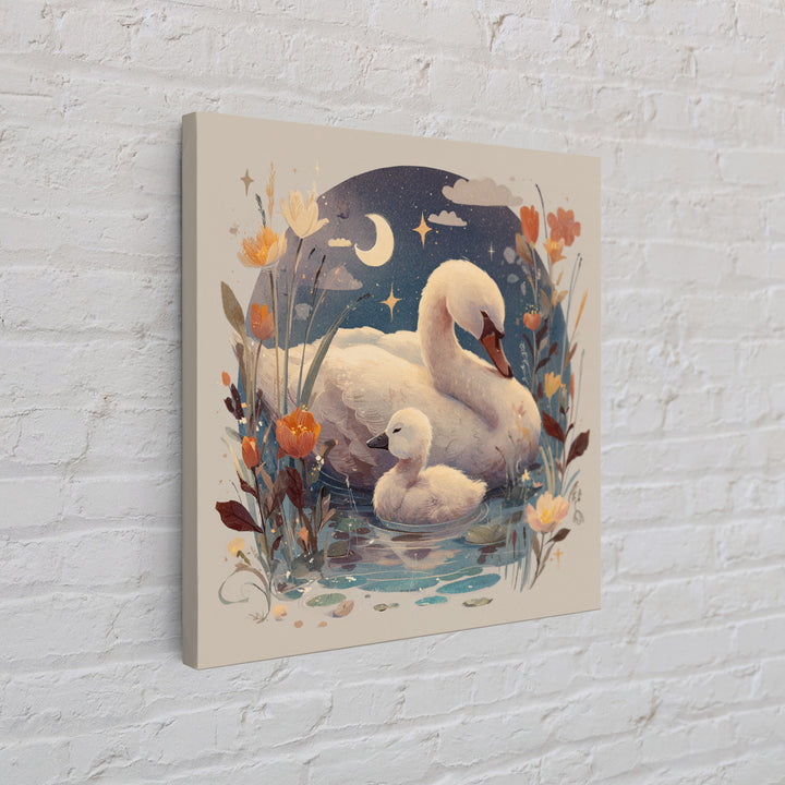 Swan and Cygnet Framed Canvas Print, Nursery Art, Digital Download Art, Nursery Decor, Fine Art, Nursery, Whimsical Wall Art, NUR-1x1-64