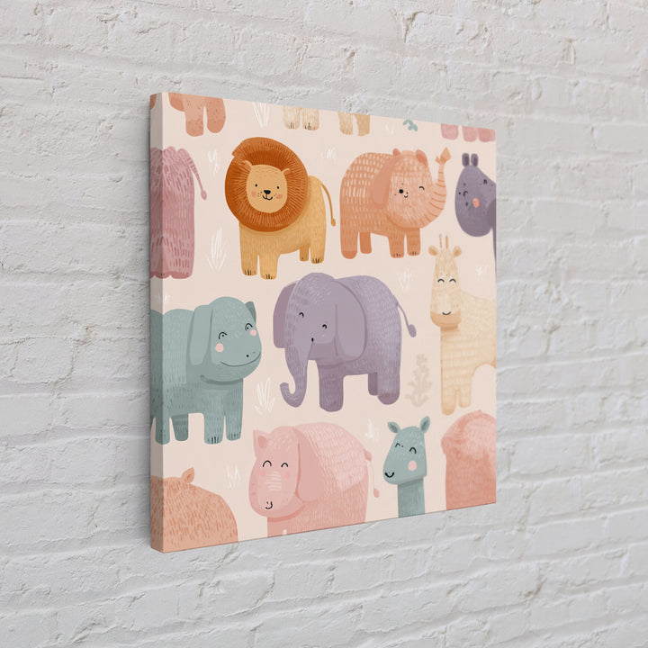 Pastel Jungle Animals Framed Canvas Print, Nursery Art, Baby Girl Nursery, Nursery Decor, Abstract Art, Nursery, Fine Art Print, NUR-1x1-66