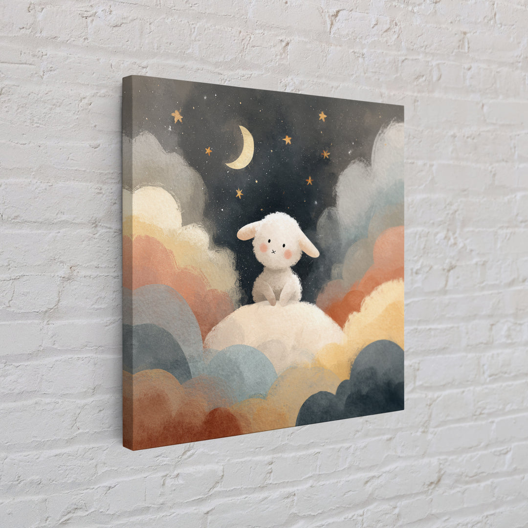 Little Lamb under a Starry Sky Framed Canvas Print, Nursery Art, Home Decor, Nursery Decor, Fine Art, Nursery, Contemporary Art, NUR-1x1-67