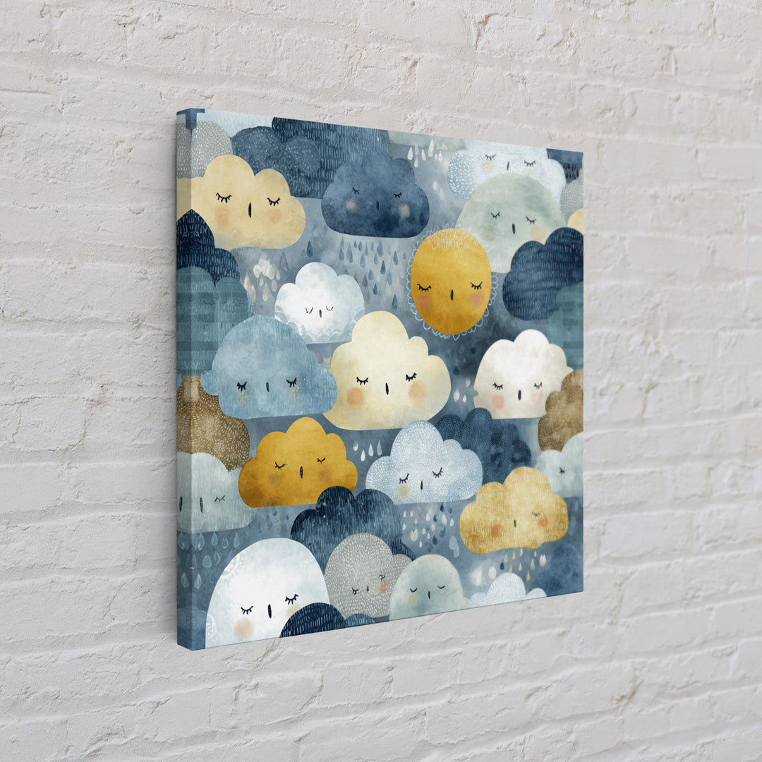 Clouds and Raindrops Framed Canvas Print, Nursery Art, Playroom Wall Art, Nursery Decor, Fine Art, Nursery, Statement Artwork, NUR-1x1-70