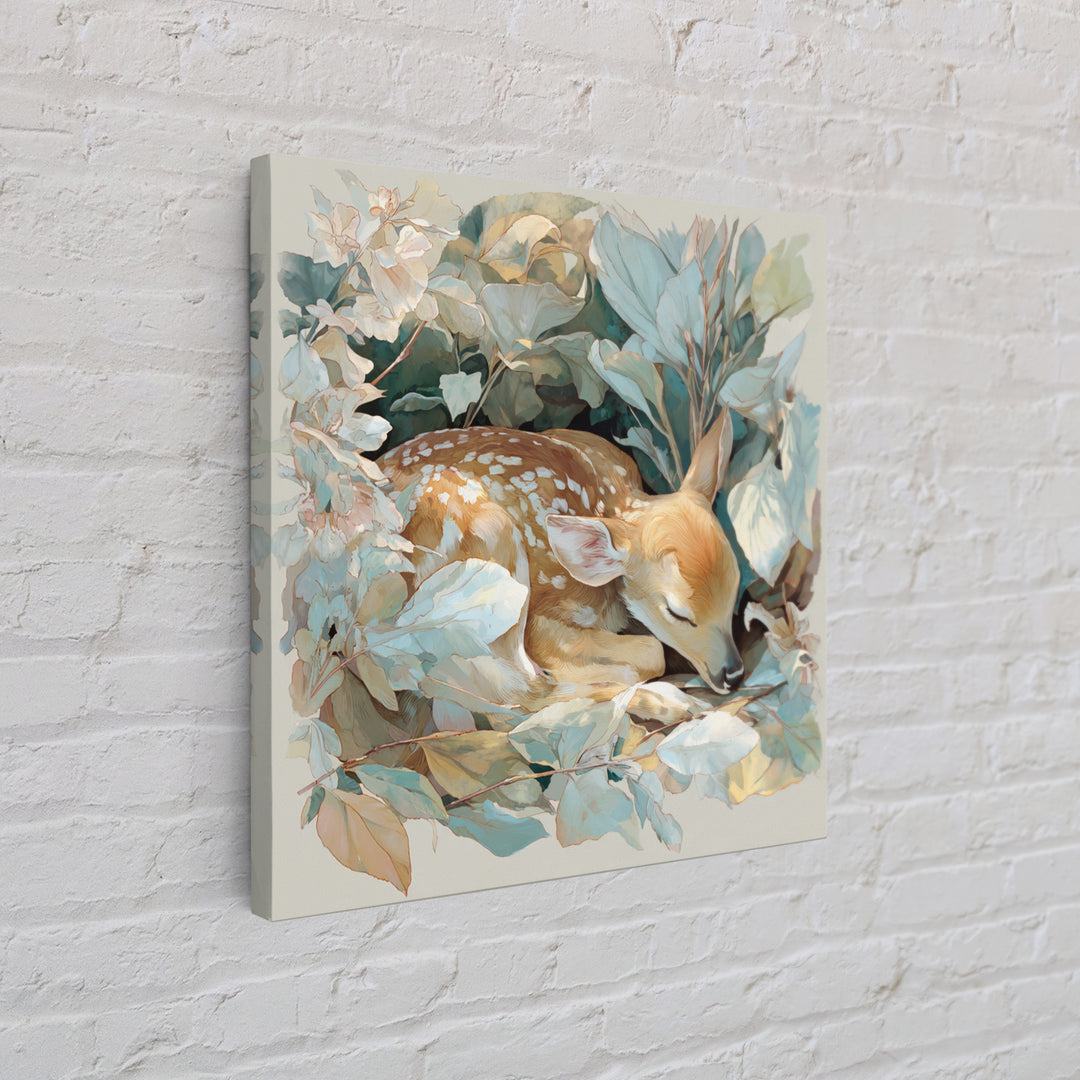 Deer Fawn Sleeping Framed Canvas Print, Nursery Art, Kids Room Wall Art, Nursery Decor, Fine Art, Nursery, Luxury Decor, NUR-1x1-71