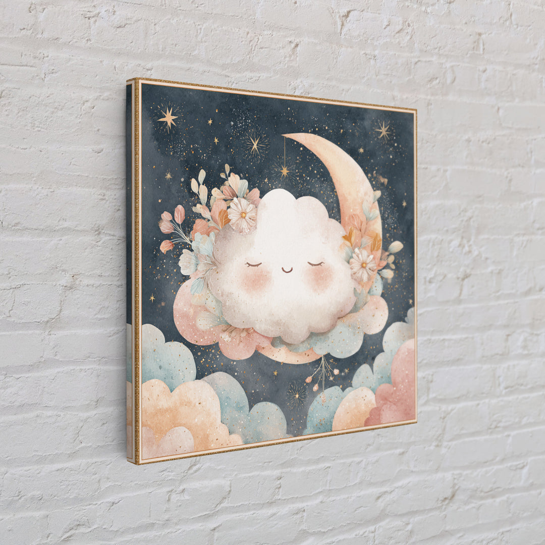 Moon and Stars Canvas Print, Nursery Art, Neutral Decor, Nursery Decor, Fine Art, Nursery, Wall Decor, Art Print, Digital Art, NUR-1x1-75
