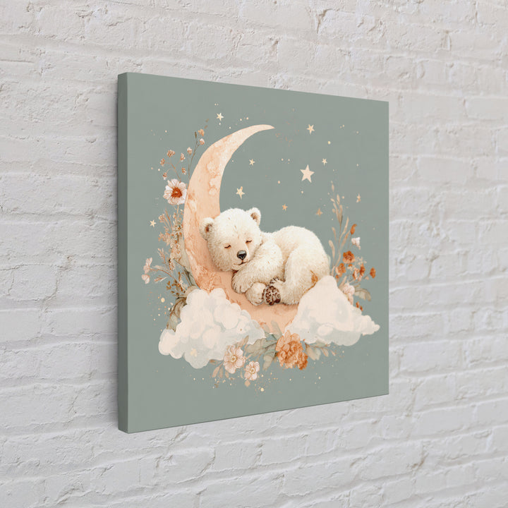 Baby Bear Floating on a Crescent Moon Framed Canvas Print, Nursery Art, Home Decor, Nursery Decor, Fine Art, Nursery, NUR-1x1-78