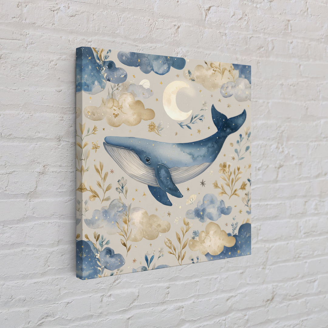 Whale and Tiny Stars Framed Canvas Print, Nursery Art, Printable Art, Nursery Decor, Fine Art, Nursery, Watercolor Print, NUR-1x1-8