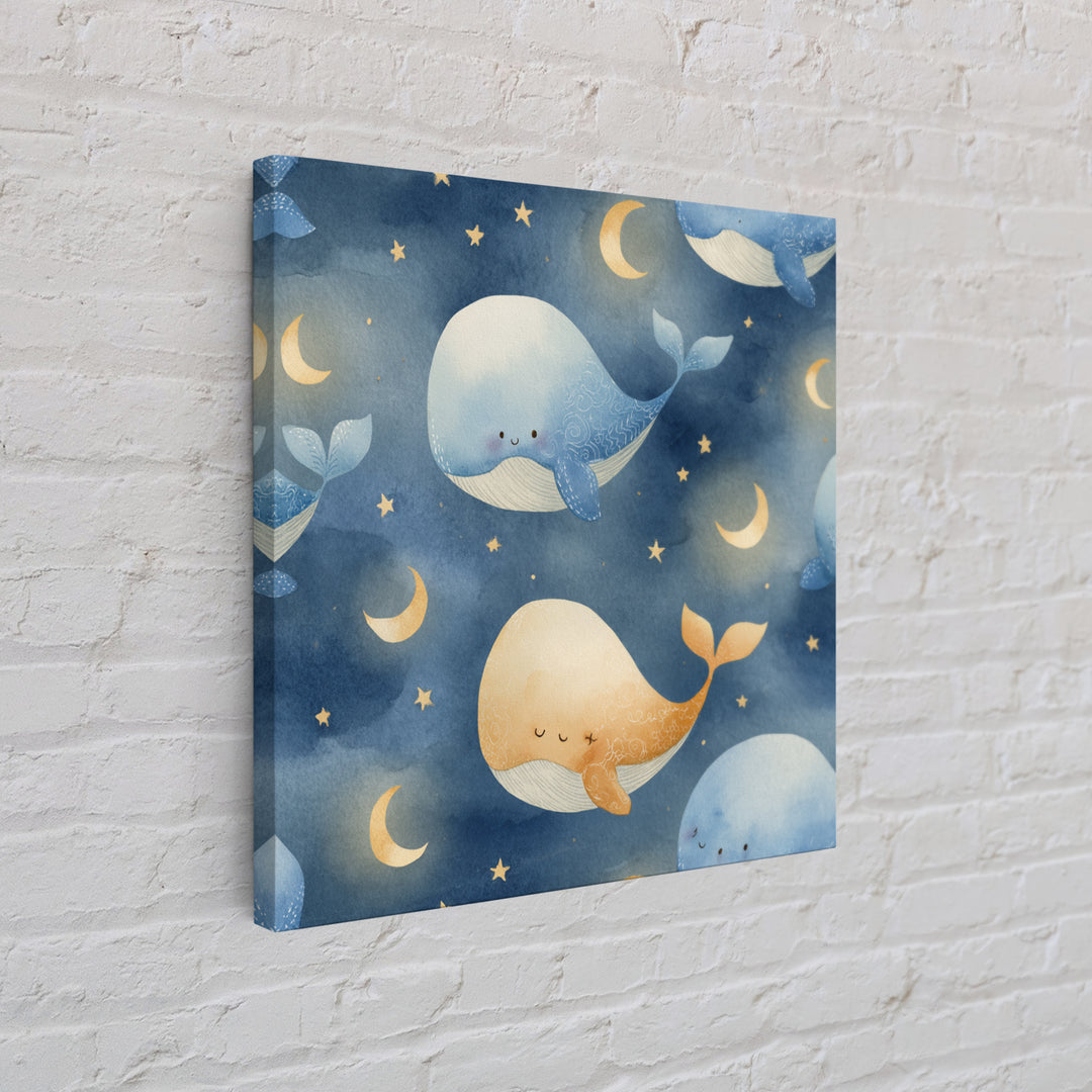Whale and Tiny Stars Framed Canvas Print, Nursery Art, Neutral Decor, Nursery Decor, Fine Art, Nursery, Wall Decor, Art Print, NUR-1x1-80