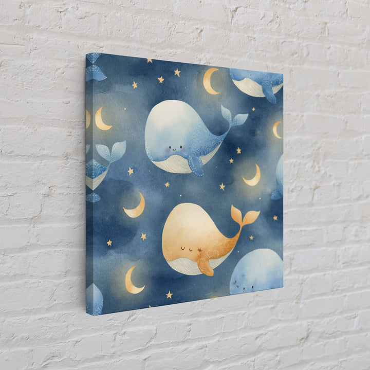 Whale and Tiny Stars Framed Canvas Print, Nursery Art, Neutral Decor, Nursery Decor, Fine Art, Nursery, Wall Decor, Art Print, NUR-1x1-80