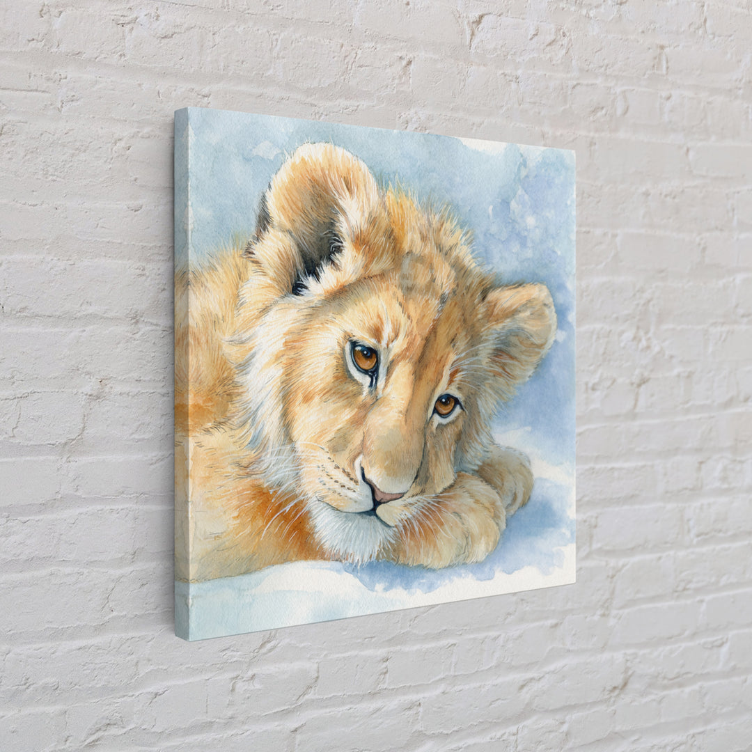 Lion Cub with Soft Golden Mane Canvas Print, Nursery Art, Textured Painting, Nursery Decor, Fine Art, Nursery, Wall Art Print, NUR-1x1-81