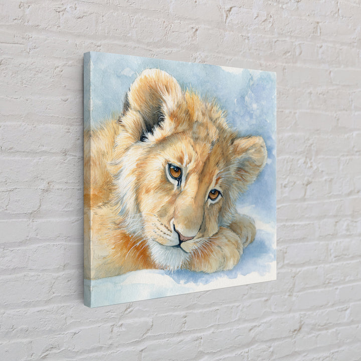 Lion Cub with Soft Golden Mane Canvas Print, Nursery Art, Textured Painting, Nursery Decor, Fine Art, Nursery, Wall Art Print, NUR-1x1-81