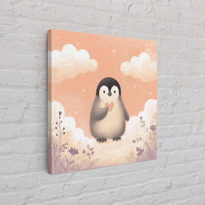 Penguin Holding a Little Heart Shape Canvas Print, Nursery Art, Gallery Decor, Nursery Decor, Fine Art, Nursery, Wall Art, NUR-1x1-82