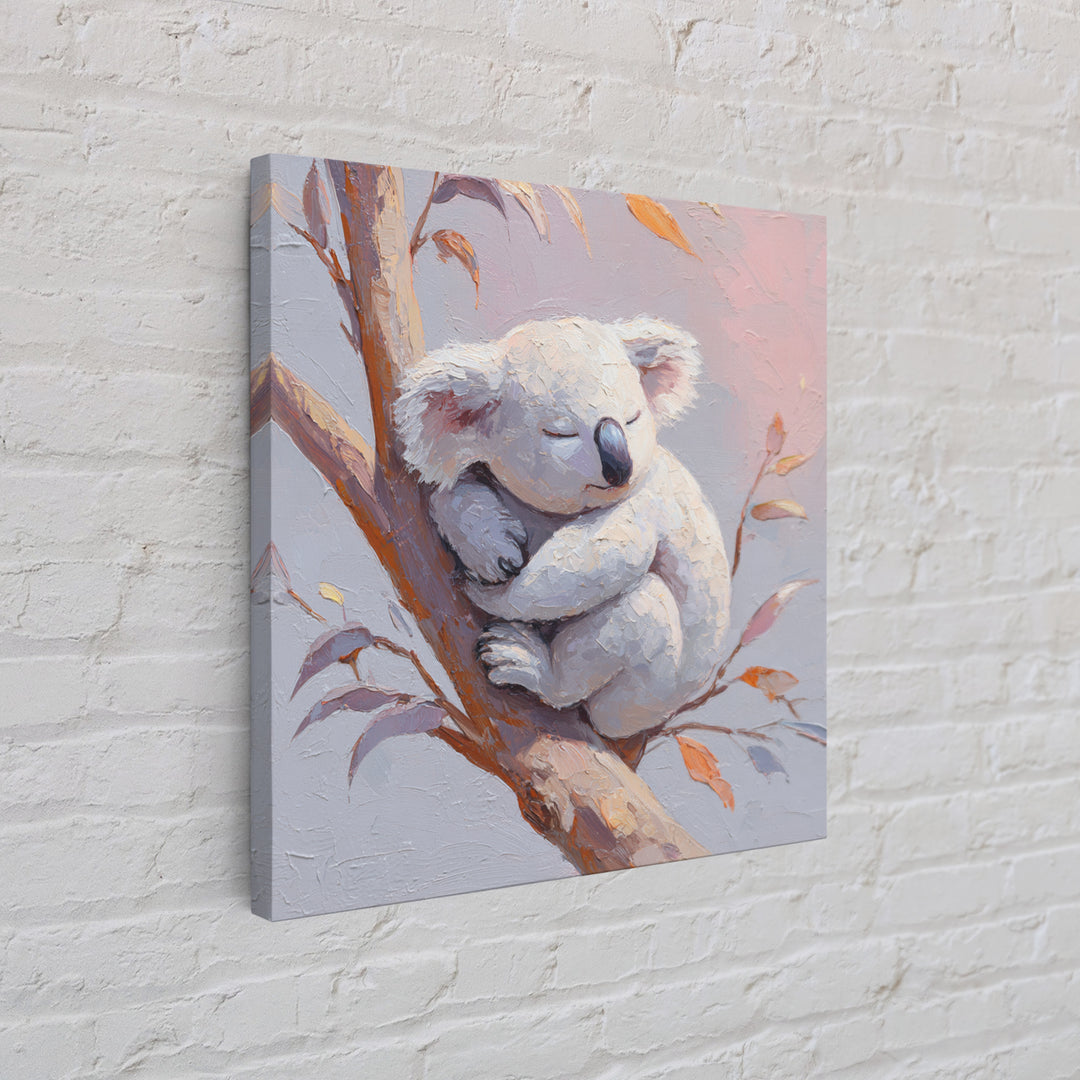 Sleeping Koala on Eucalyptus Branch Canvas Print, Nursery Art, Statement Artwork, Nursery Decor, Oil Painting, Nursery, NUR-1x1-85