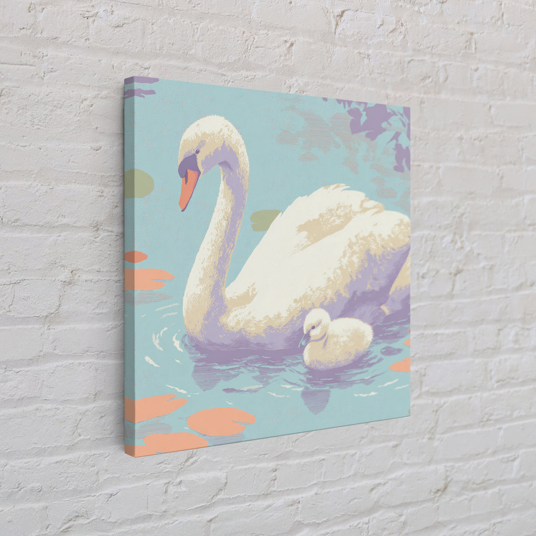 Swan and Cygnet Framed Canvas Print, Nursery Art, Textured Painting, Nursery Decor, Fine Art, Nursery, Wall Art Print, NUR-1x1-88
