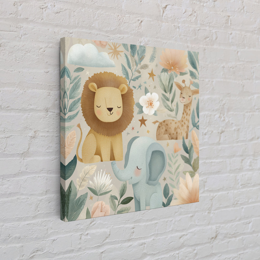 Pastel Jungle Animals Canvas Print, Nursery Art, Kids Room Art, Nursery Decor, Fine Art, Nursery, Textured Painting, NUR-1x1-90