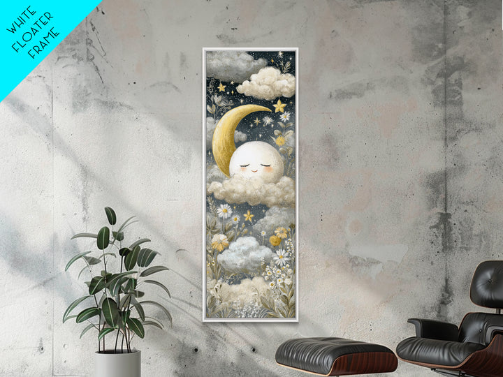 Moon and Stars Framed Canvas Print, Nursery Art, Nursery Decor, Abstract Art, Nursery 315, Playroom Decor, Wall Art Set of, NUR-1x3-15
