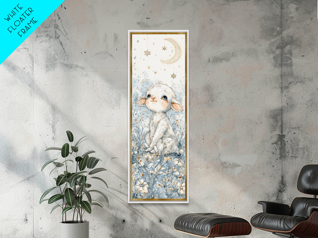 Little Lamb under a Starry Sky Framed Canvas Print, Nursery Art, Wall Hangings, Nursery Decor, Watercolor Art, Nursery, NUR-1x3-31