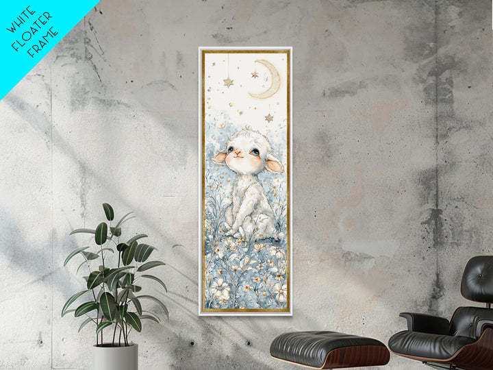 Little Lamb under a Starry Sky Framed Canvas Print, Nursery Art, Wall Hangings, Nursery Decor, Watercolor Art, Nursery, NUR-1x3-31